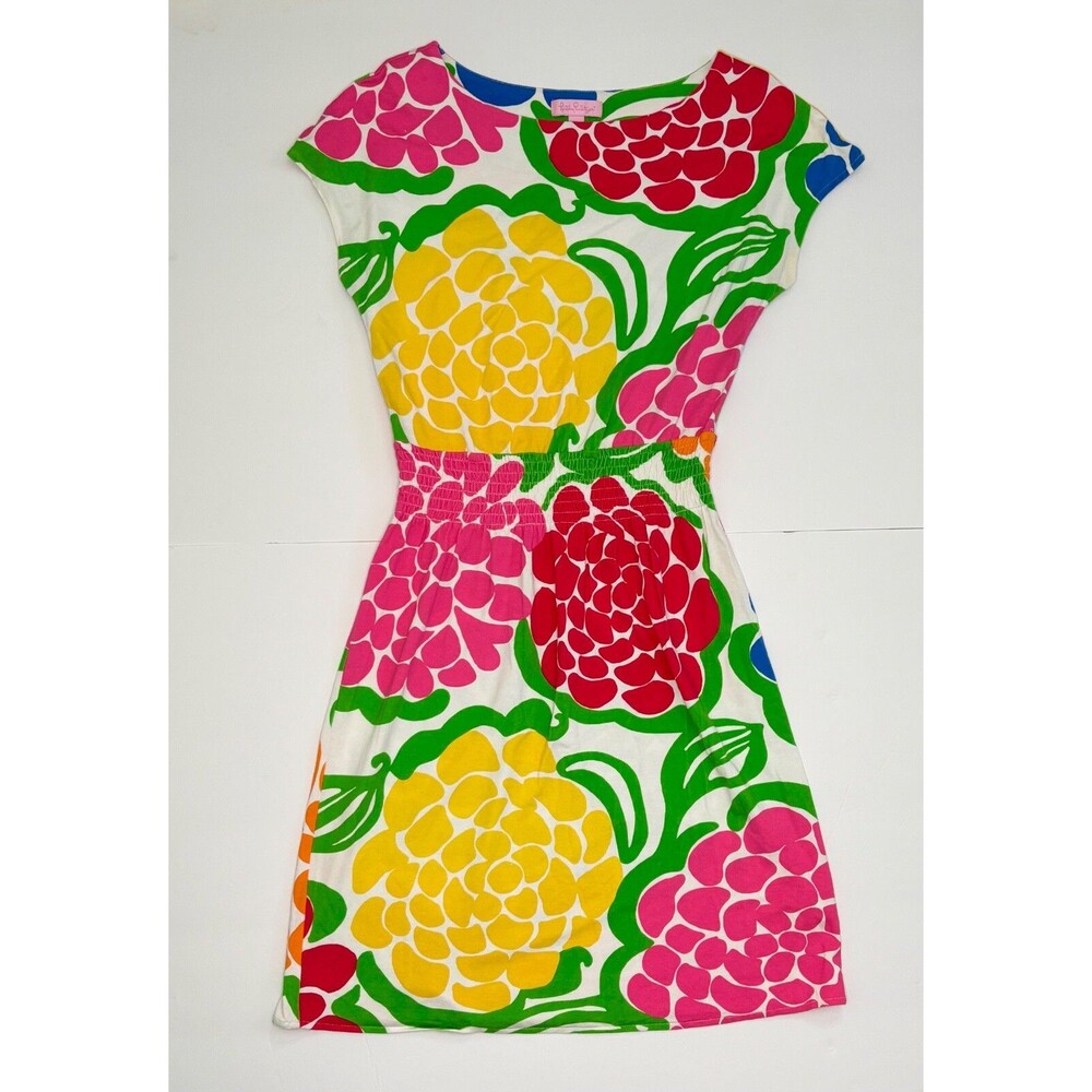 Lilly Pulitzer Sadie Dress Zinny Multicolor Floral Smocked Waist Jersey Size XS